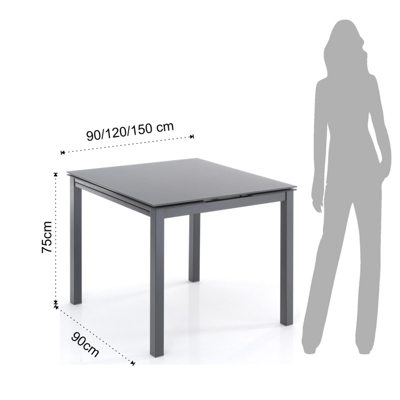 Temperance Glass Top Metal Base Dining Table, Grey