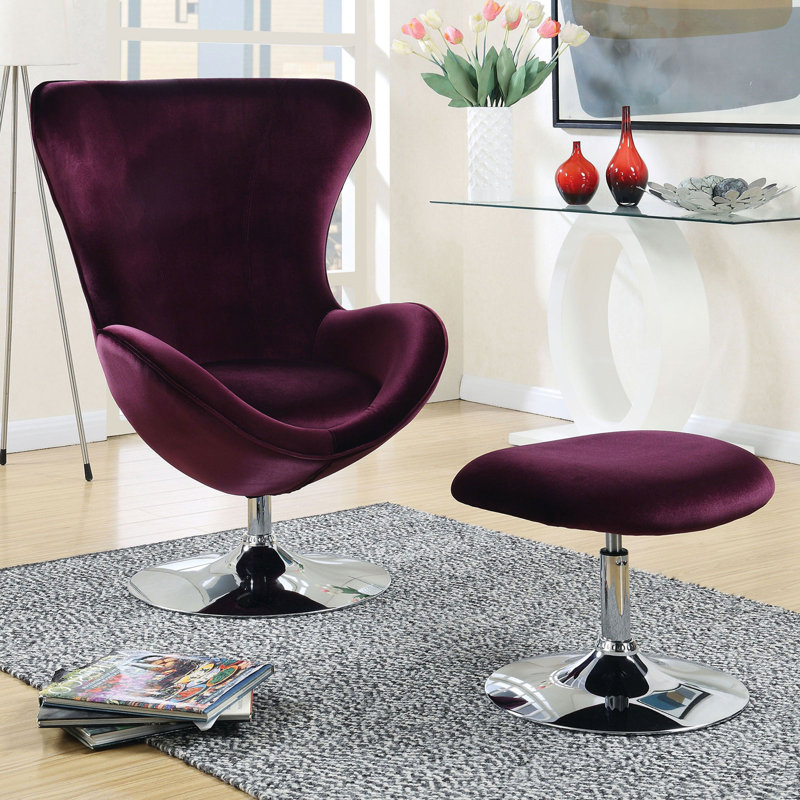 Upholstered Accent Chair with Ottoman, Purple Polyester Blend