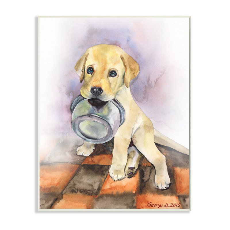 Carreaux affamés chiot labrador orange, H 15 po x l 10 po, Plaque murale