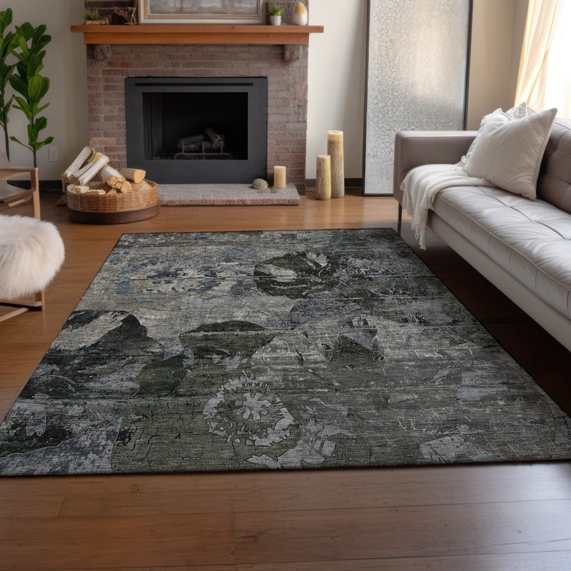 Tapis gris Cerrito AMF555 lavable à la machine de qualité supérieure, Rectangle 5 pi x 7 pi 6 po