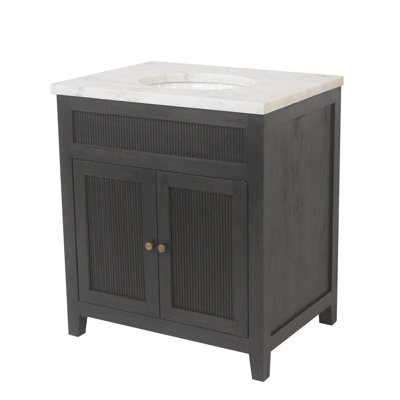 Meuble-lavabo simple 24 po à une porte avec plateau en marbre blanc et finition noire 24 po