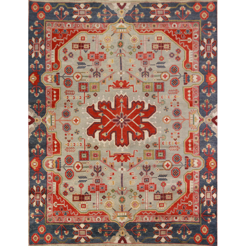 Tapis vert à motif géométrique vert Kazak 8 x 10