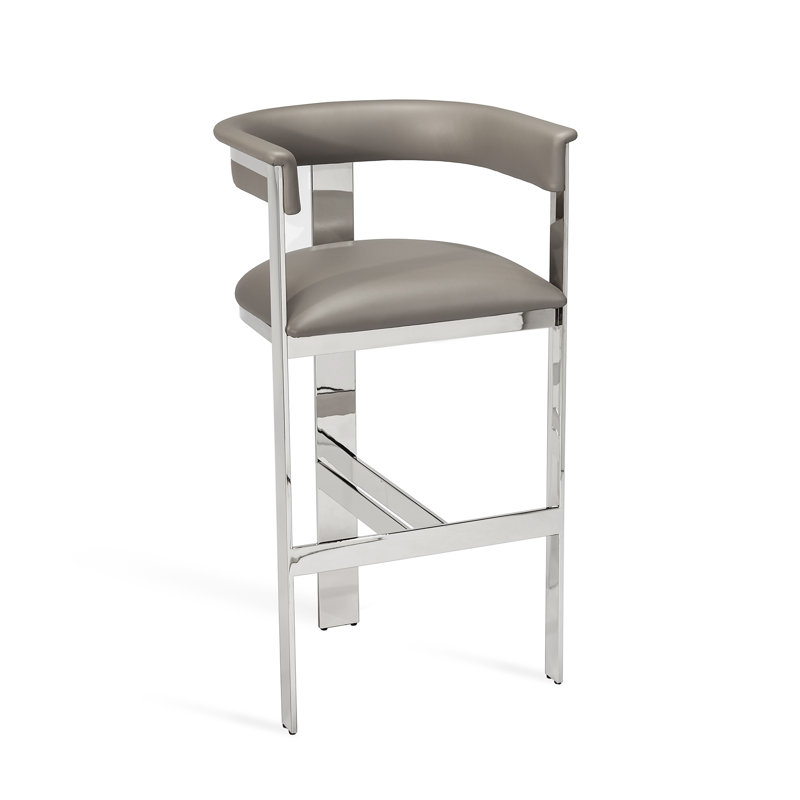 Darcy Upholstered Counter Stool with Metal Frame, Horizon Gray, Polished Nickel, Counter Stool (26" Seat Height)