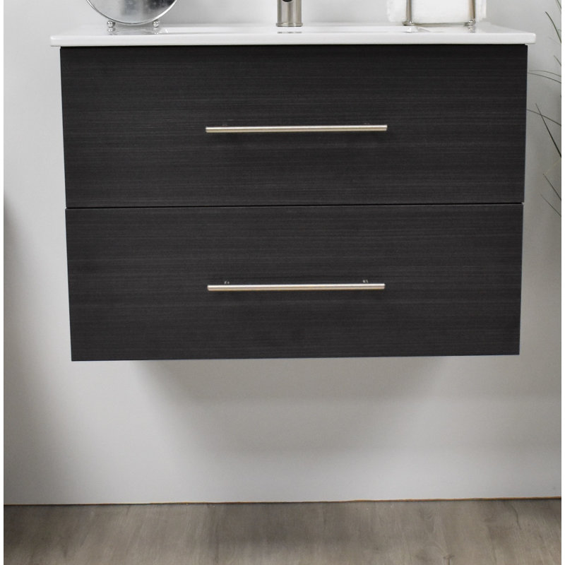 Abdirahman 24'' Single Bathroom Vanity with Ceramic Top, Black Ash