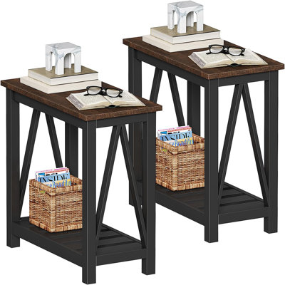 Farmhouse End Table Set Of 2, Rustic Narrow Side Table With Storage Shelf For Small Spaces, Vintage Nightstand Or Sofa Table For Living Room And Bedroom