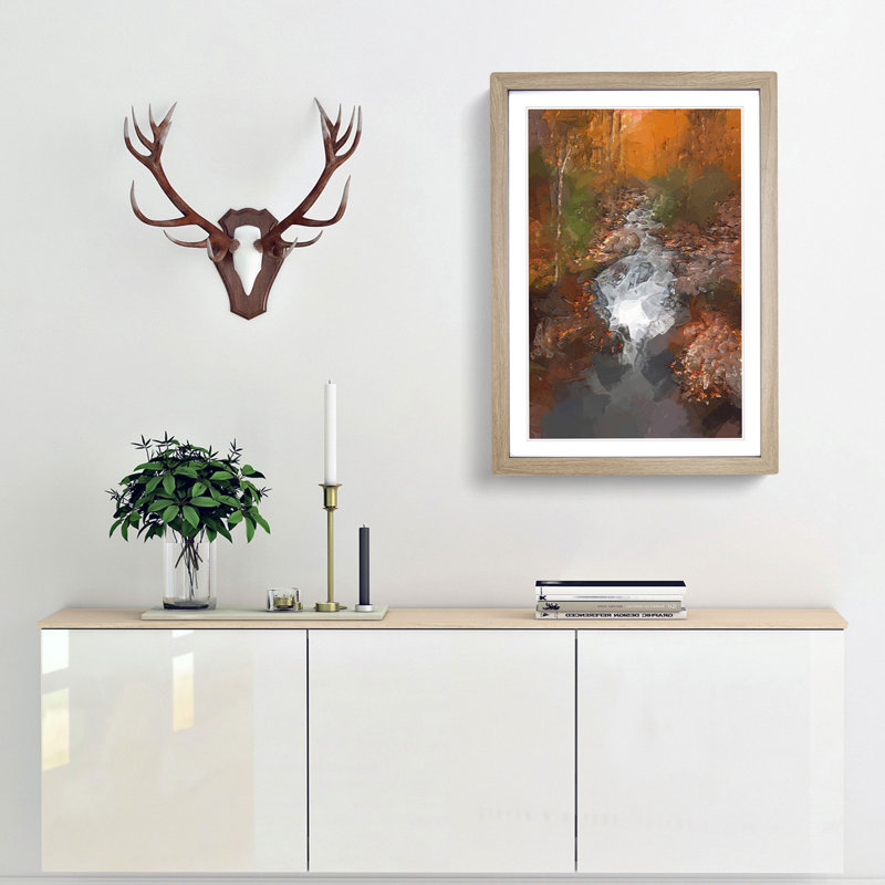 Woodland Stream in Abstract - Picture Frame Graphic Art Print, 91cm H x 60cm W x 2cm D, Oak