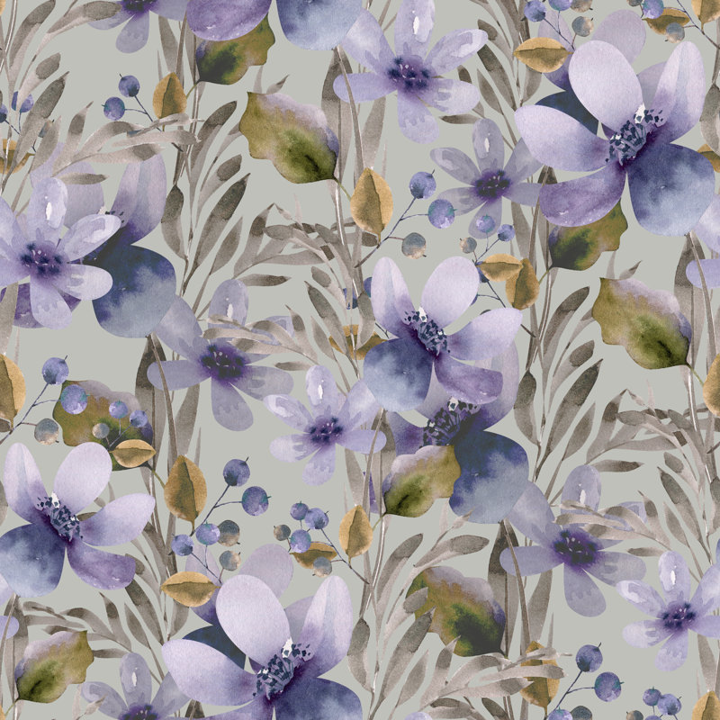 Watercolour Floral Pattern With Lilac Flowers - Wrapped Canvas Painting, 30cm H x 30cm W x 3.8cm D