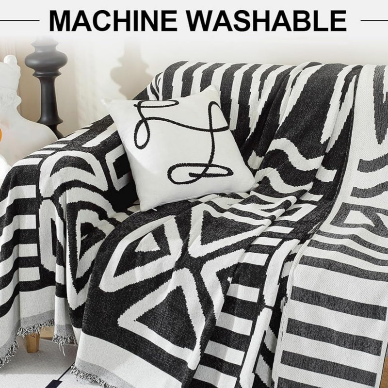 Washable Sofa Slipcover, Sofa Cover 3 Seater for Corner Sofa 180 x 300 cm Black