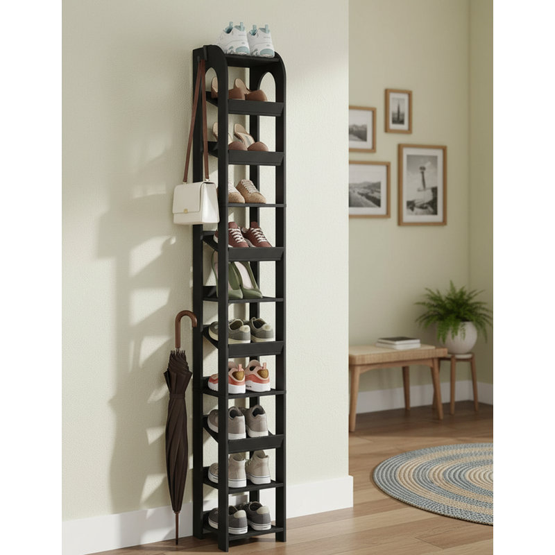 Vertical Shoe Rack, Shoe Shelves for Small Space, Freestanding Closet Wooden Shoes Organizer with Hooks, Adjustable Shoes Tower for Entryway, Living Room, 11 Tier(25W cm) 