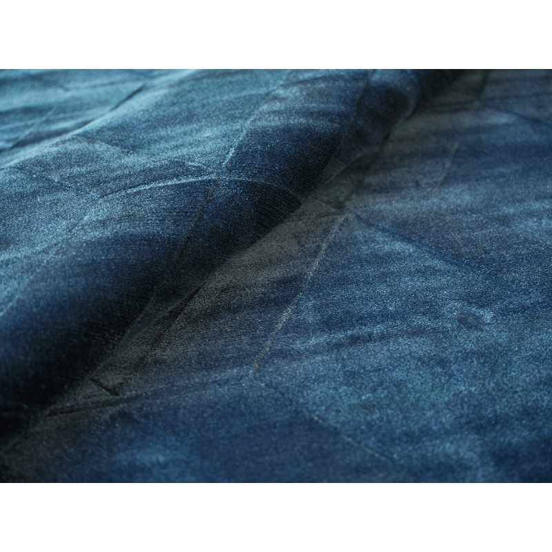 Brunello Modern Handmade Silky Nylon Navy Area Rug, Rectangle 6' x 9'