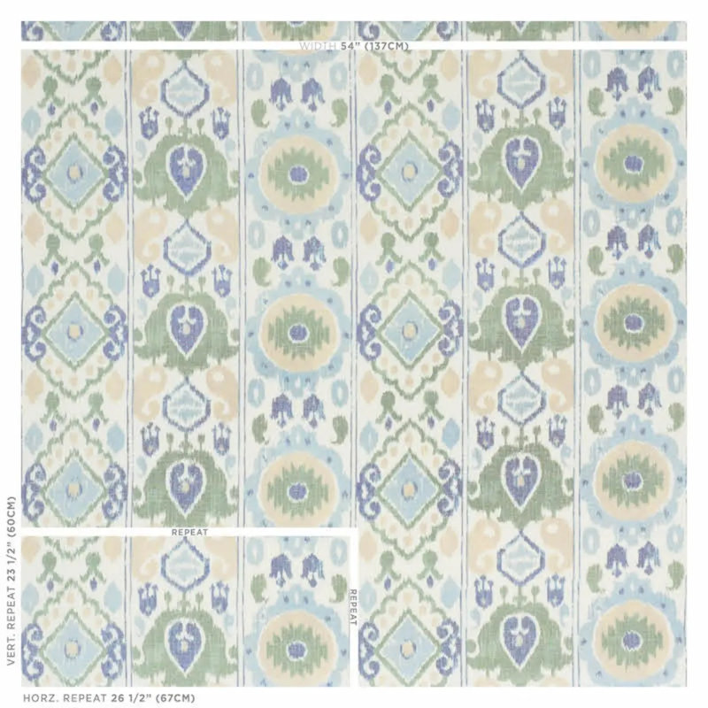 Elizia Ikat Fabric, Green/Blue