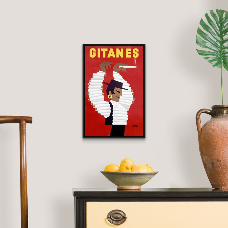 «Gitanes, Cigarettes» par Herve Morvan, reproduction sur toile, Cadre noir, H 20 po x l 14 po x P 1,75 po