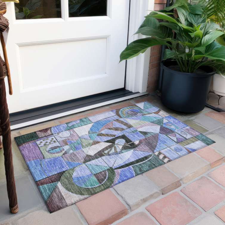 Machine Washable Indoor/Outdoor Xhevrie Green Rug