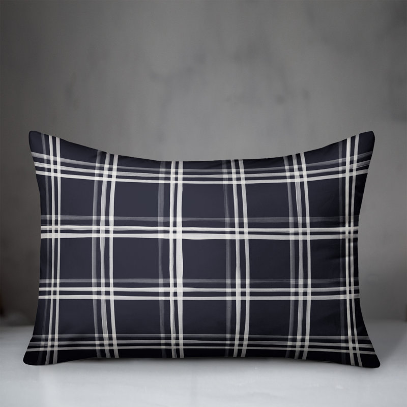 Plaid Outdoor Reversible Throw Pillow, 14" H x 20" W, Navy