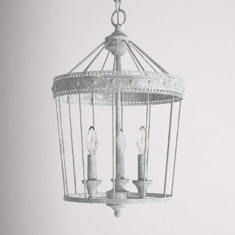 Oyster White Rustic Cage Pendant Light with Scallop Detail