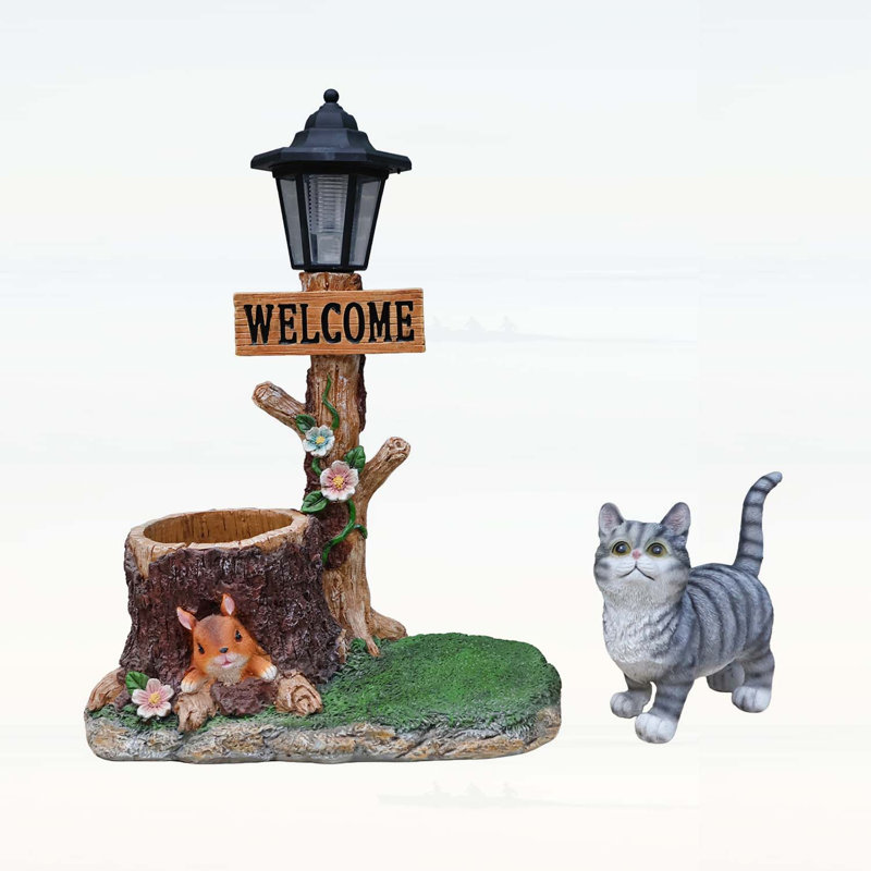 Adorable Cat-Shaped Solar Planter with LED Light for Charming Outdoor Decor and Planting