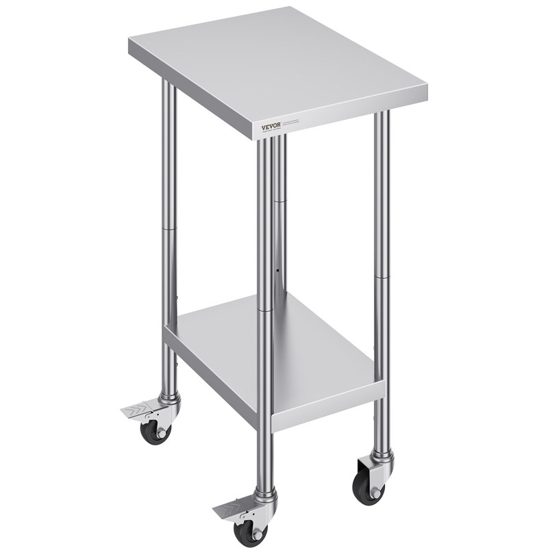 Silver Stainless Steel Adjustable Height Kitchen Cart