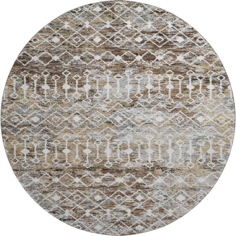 Premium Machine Washable Brennon AMF1638 Geometric Rug, Round 8'