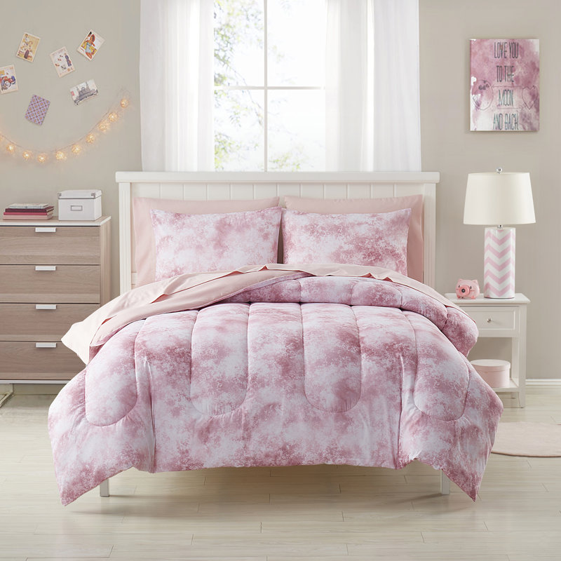 Tie Dye Pink/White Reversable Comforter set, Twin Comforter + 1 Standard Sham