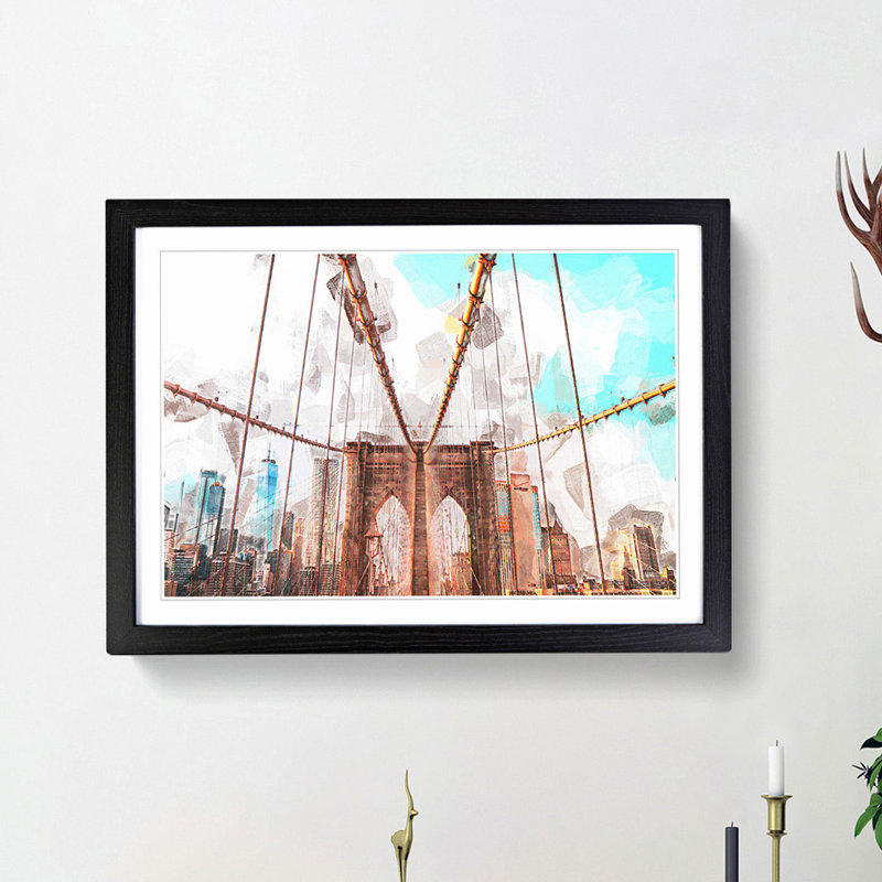 Brooklyn Bridge New York City in Abstract - Picture Frame Graphic Art Print, 36cm H x 48cm W x 2cm D, Black Framed
