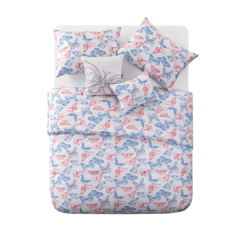 Full Purple and Pink Microfiber Butterfly Comforter Set