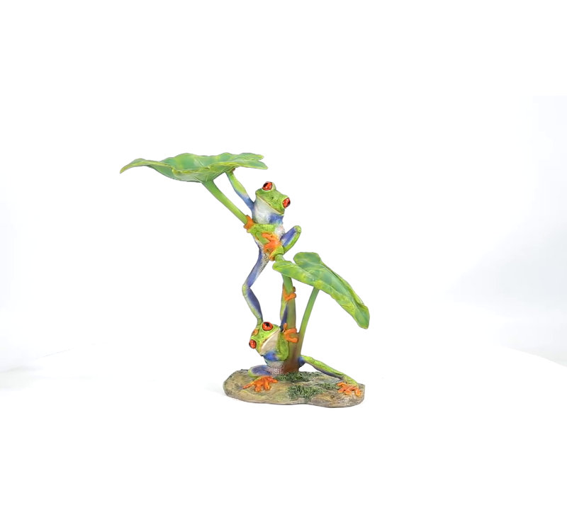 Polyresin Lotus Leaf with Red-Eyed Tree Frog Sculpture