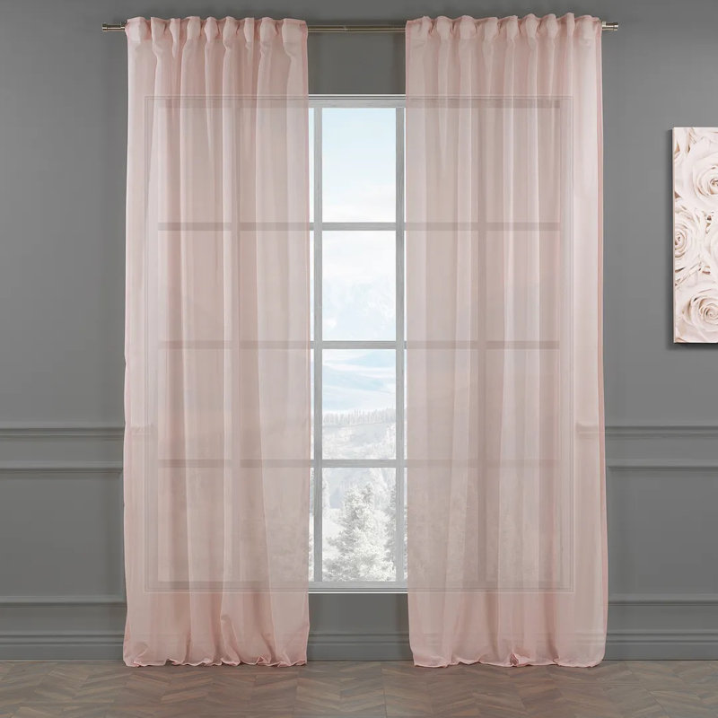 Extra Wide & Extra Long Sheer Curtain Panels, 52" W x 63" L, Pink