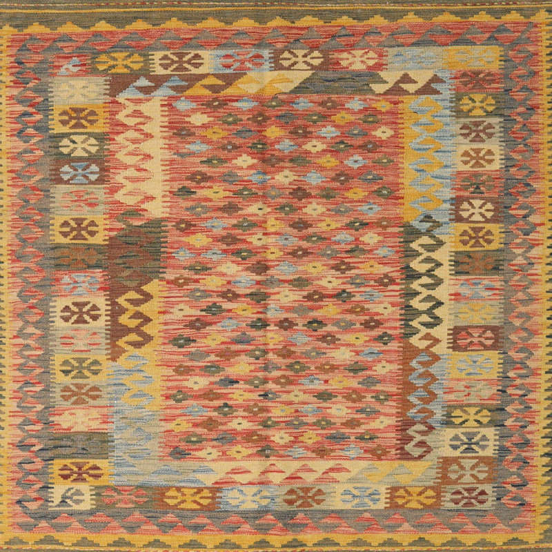 Tapis orange/jaune/vert contemporain Cottondale, Carré 6 pi x 6 pi