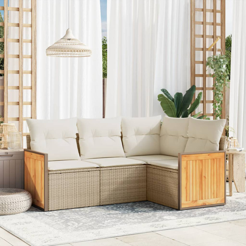 Ensemble de canapé de jardin en rotin PE beige, acier thermolaqué Vidaxl, 100% polyester