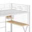 Lit mezzanine en métal avec poste de travail intégré, garde-robe, escalier de rangement et DEL-349639017