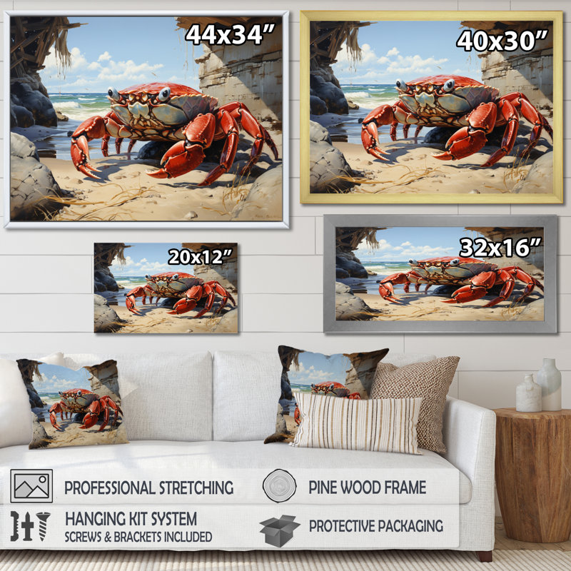 Crabs Corner sur impression sur toile, H 24 po x l 32 po x P 1 po, Cadre doré à une seule photo