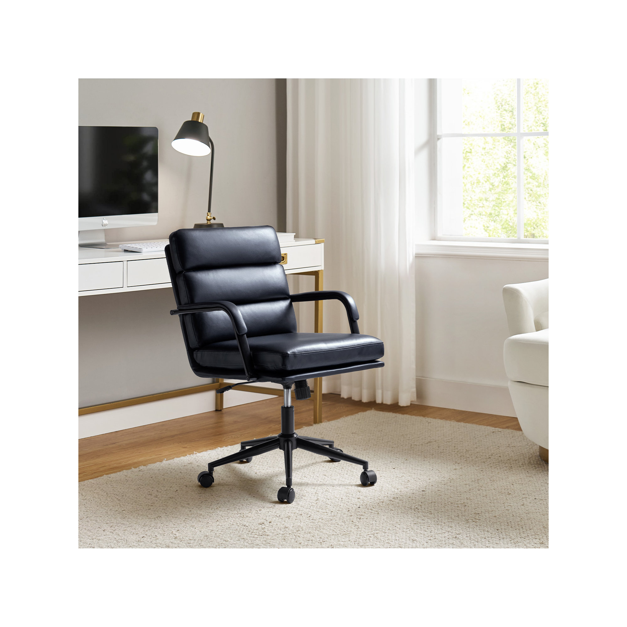 Anagrace Leather Upholstered Swivel Tilt Task Office Chair, Navy Pebbled Faux Leather