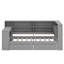 Lit plateforme en bois avec tablettes de rangement, tiroirs, station de charge, DEL, bureau et tête de lit tapissier-225808089-225808088