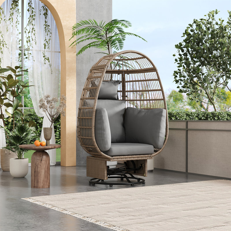Chaise pivotante d'extérieur avec coussins, Naturel, Gris