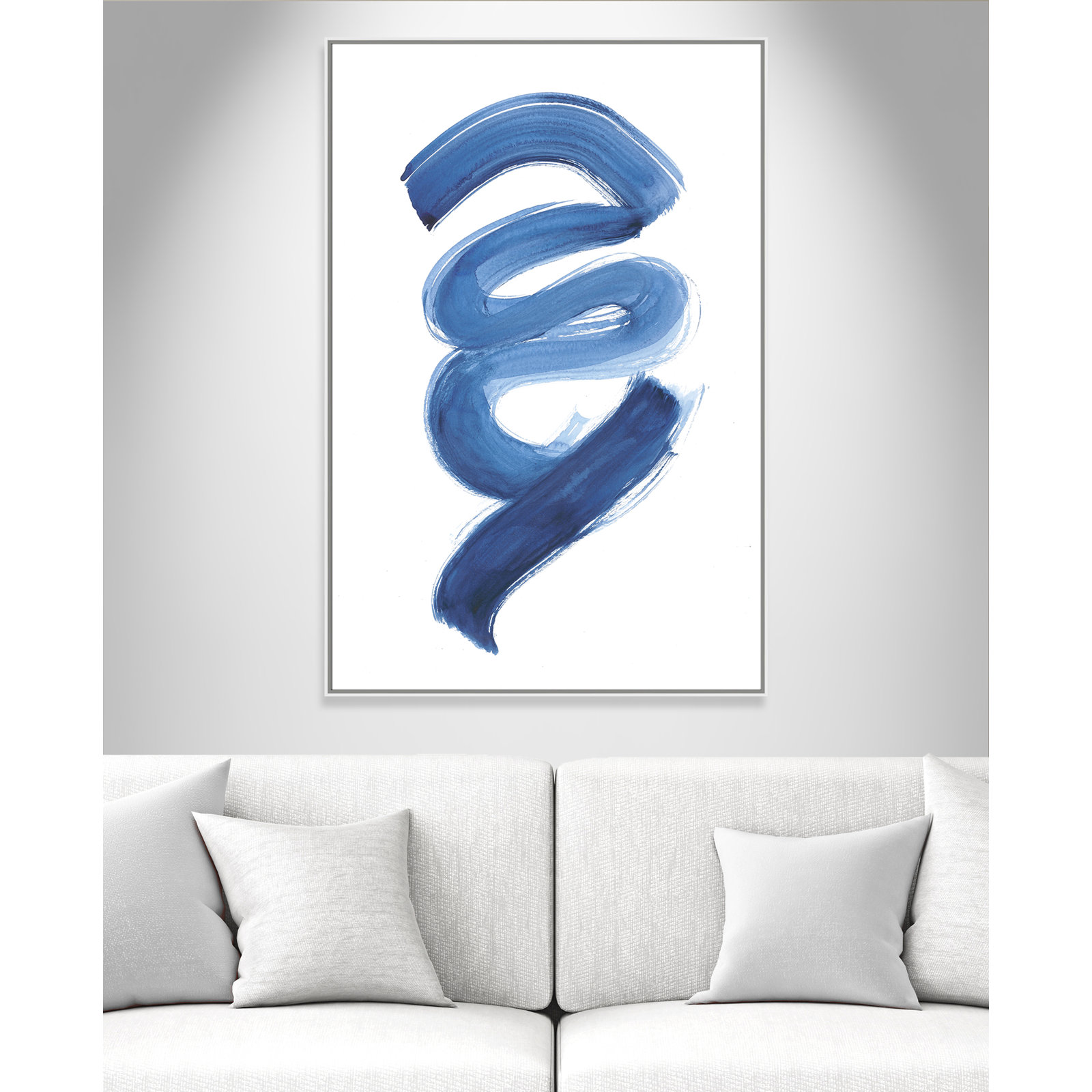 Coppola "Slinky Indigo I" Painting by Filippo Ioco, 61.5" H x 41.5" W x 2" D, White Framed Canvas