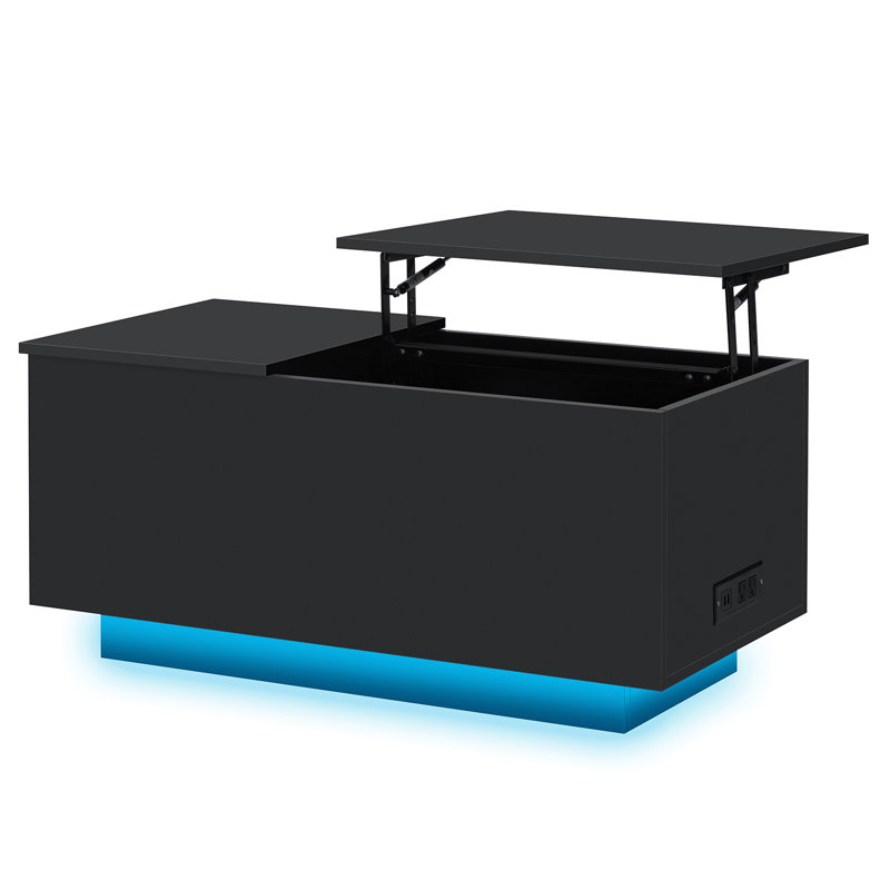 Table basse à plateau relevable avec bande lumineuse DEL