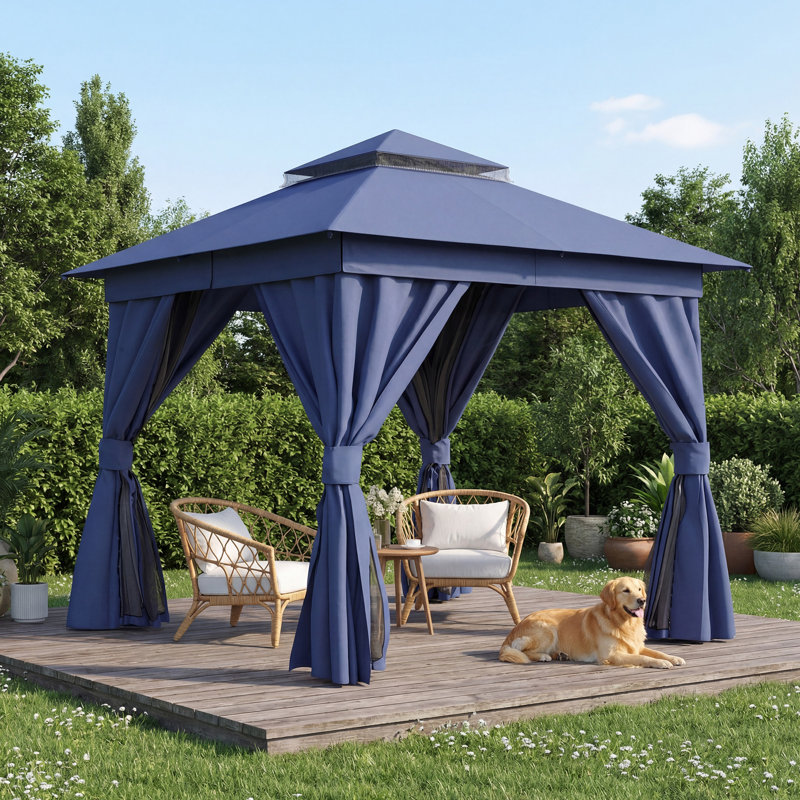 Yardgrace 8'X8' Soft-top Double-Roofed Steel Patio Gazebo, Navy