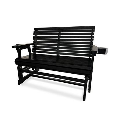 Wooden Patio Glider with High Roll Back and Deep Contoured Seat, Solid Fir Wood, 2-Seater