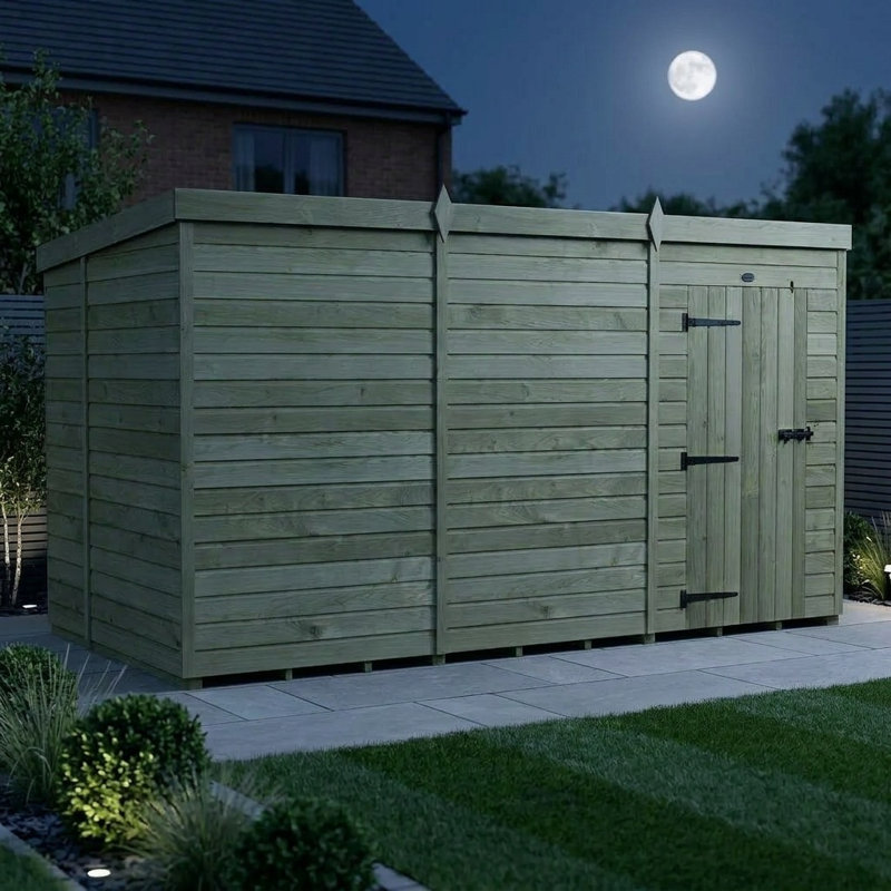 Total Sheds 12ft x 6ft Pent Garden Shed - Single Door - No Windows - Pressure Treated Timber - UK Manufactured