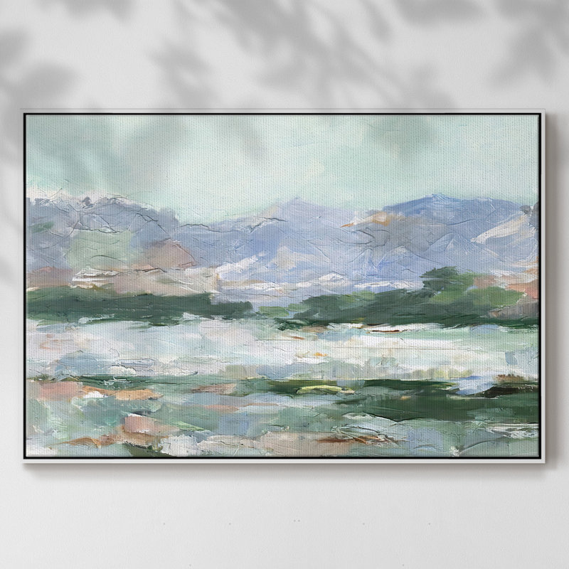 «Pastel Mountain View II», peinture sur toile encadrée, H 27 po x l 41 po x P 2 po, Cadre blanc