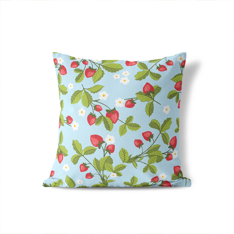 Strawberries Indoor Throw Pillow, Blue, Square 20" H x 20" W