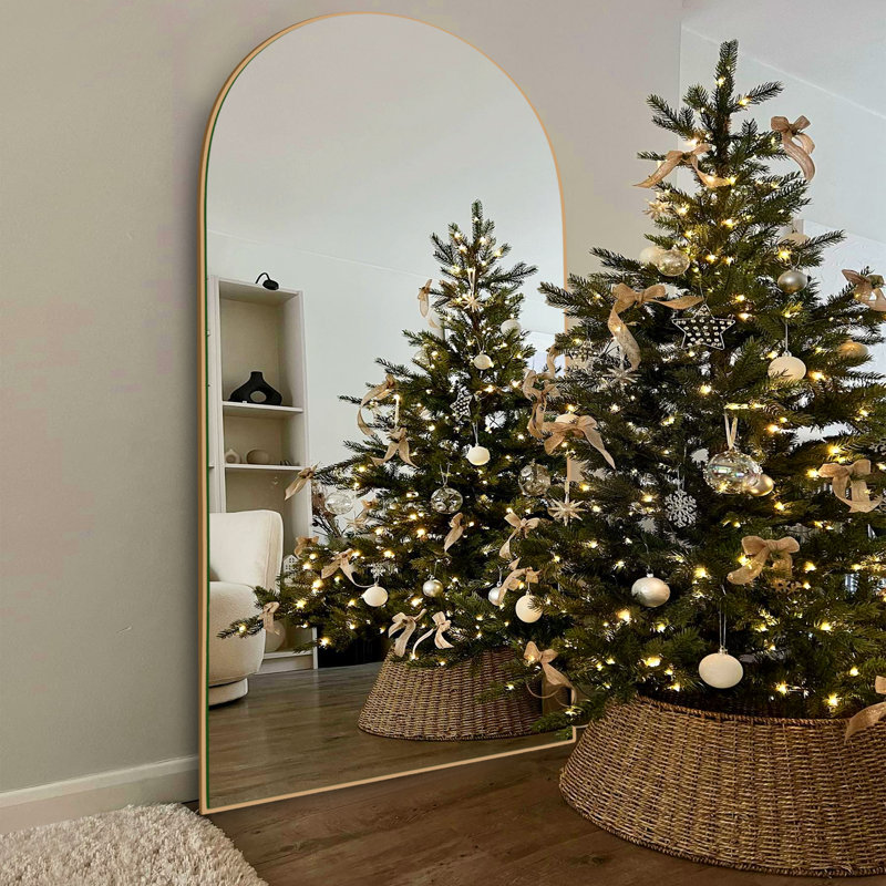Miroir de plancher en bois massif Taziyah, Or, H 71 po x l 32 po