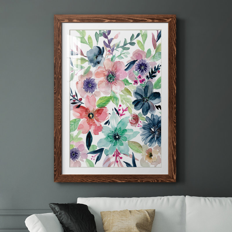 Cool and Serene - Peinture, Papier avec cadre érable, H 24 po x l 18 po x P 1,5 po