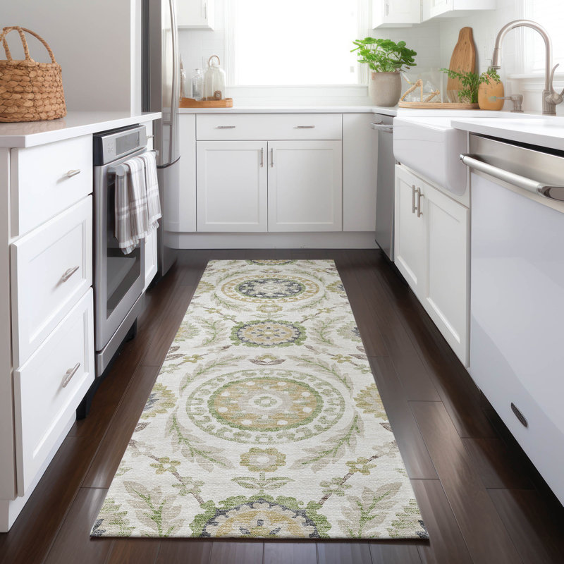  Machine Washable Indoor/Outdoor Mahaney ACN751 Ivory Rug, Runner 2'3" x 7'6"