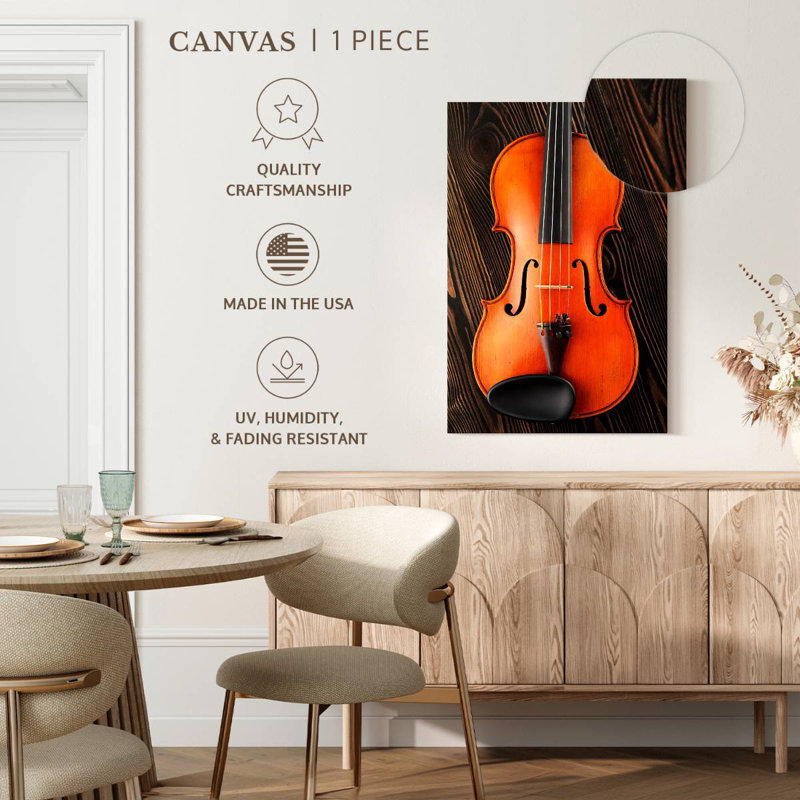 Abarca Violin On Wooden Table, 51" H x 34" W