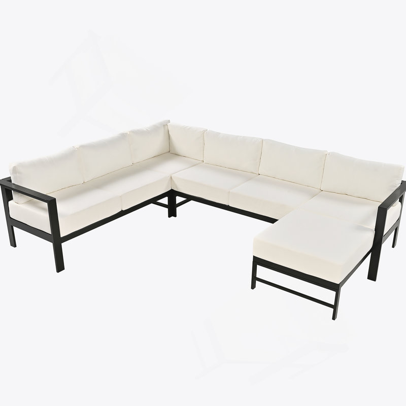 U-Shaped Outdoor Sectional Sofa Set With Ultra-Thick 5.9-Inch Cushions, Heavy-Duty Iron Frame, Removable Water-Resistant Covers, And Spacious 5–6 Seat Configuration For Patios, Gardens, And Poolside Areas.