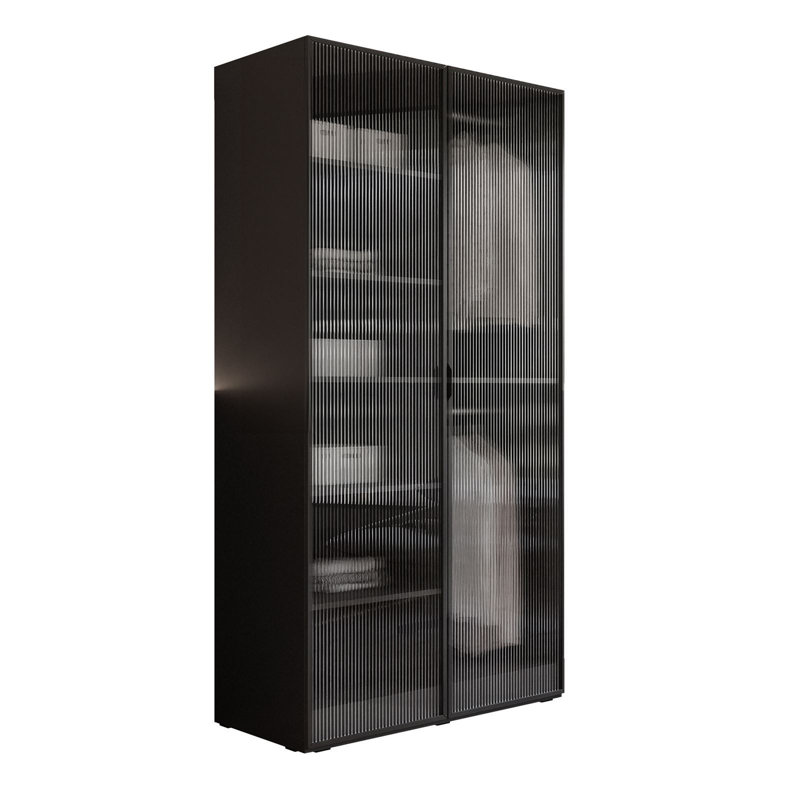 Manufactured Wood Wardrobe, Black Graphite/Fluted Glass