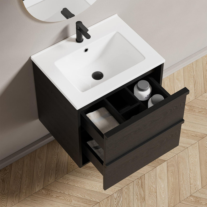 Meuble-lavabo mural 24 po avec lavabo et tiroirs en céramique, 24