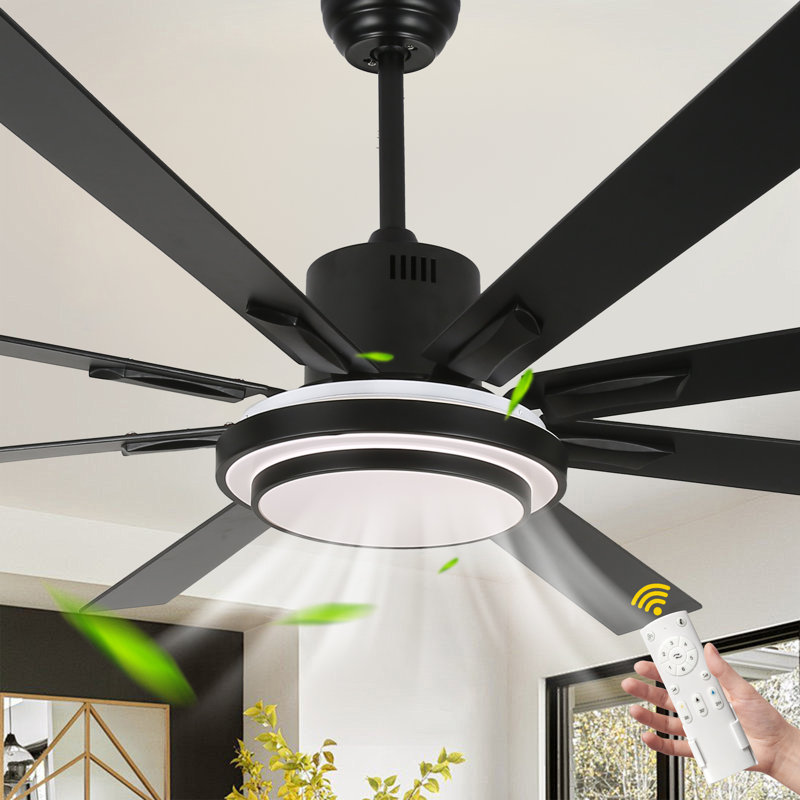 72" Modern Black Ceiling Fan with LED Light Kit and Remote, 6-Speed Quiet DC Motor, Reversible Ceiling Fan for Large Living Rooms