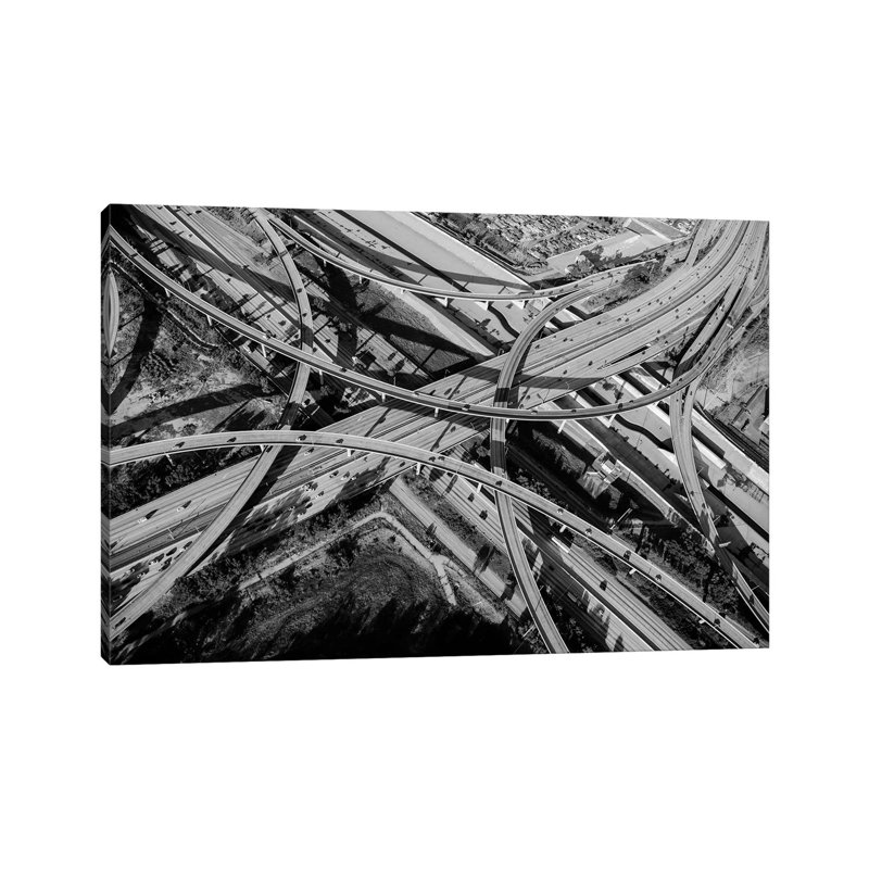 Aerial View of Freeway Interchange, City of Los Angeles, Los Angeles County, California, USA 1 Piece Wrapped Canvas Wall Art